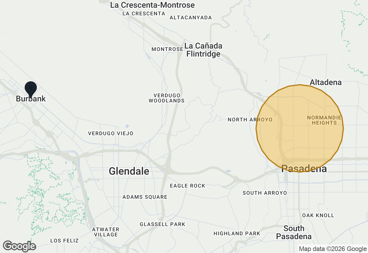 Map of the areas these are listed in, around Burbank, CA
