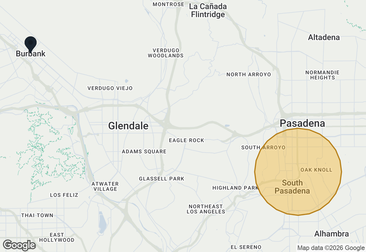 Map of the areas these are listed in, around Burbank, CA