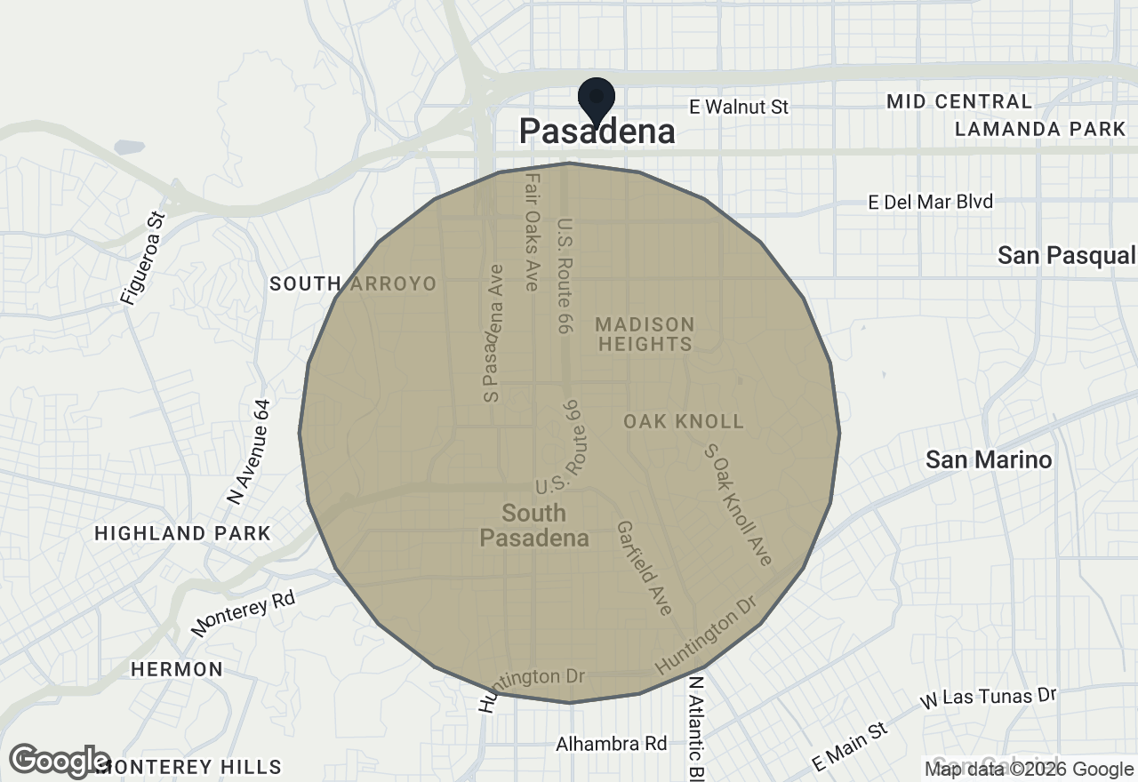 Map of the areas these are listed in, around Pasadena, CA