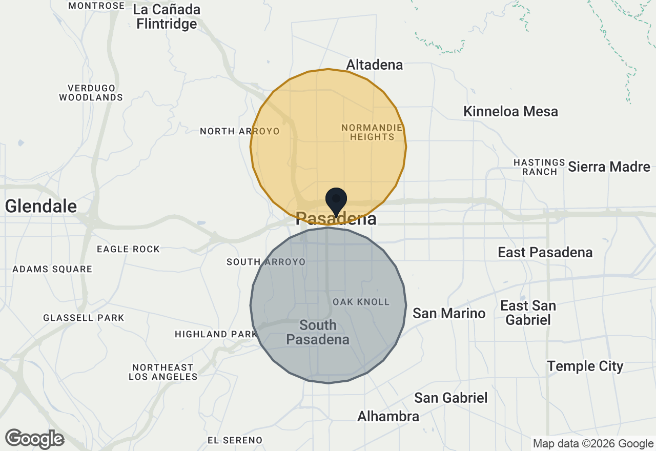Map of the areas these are listed in, around Pasadena, CA