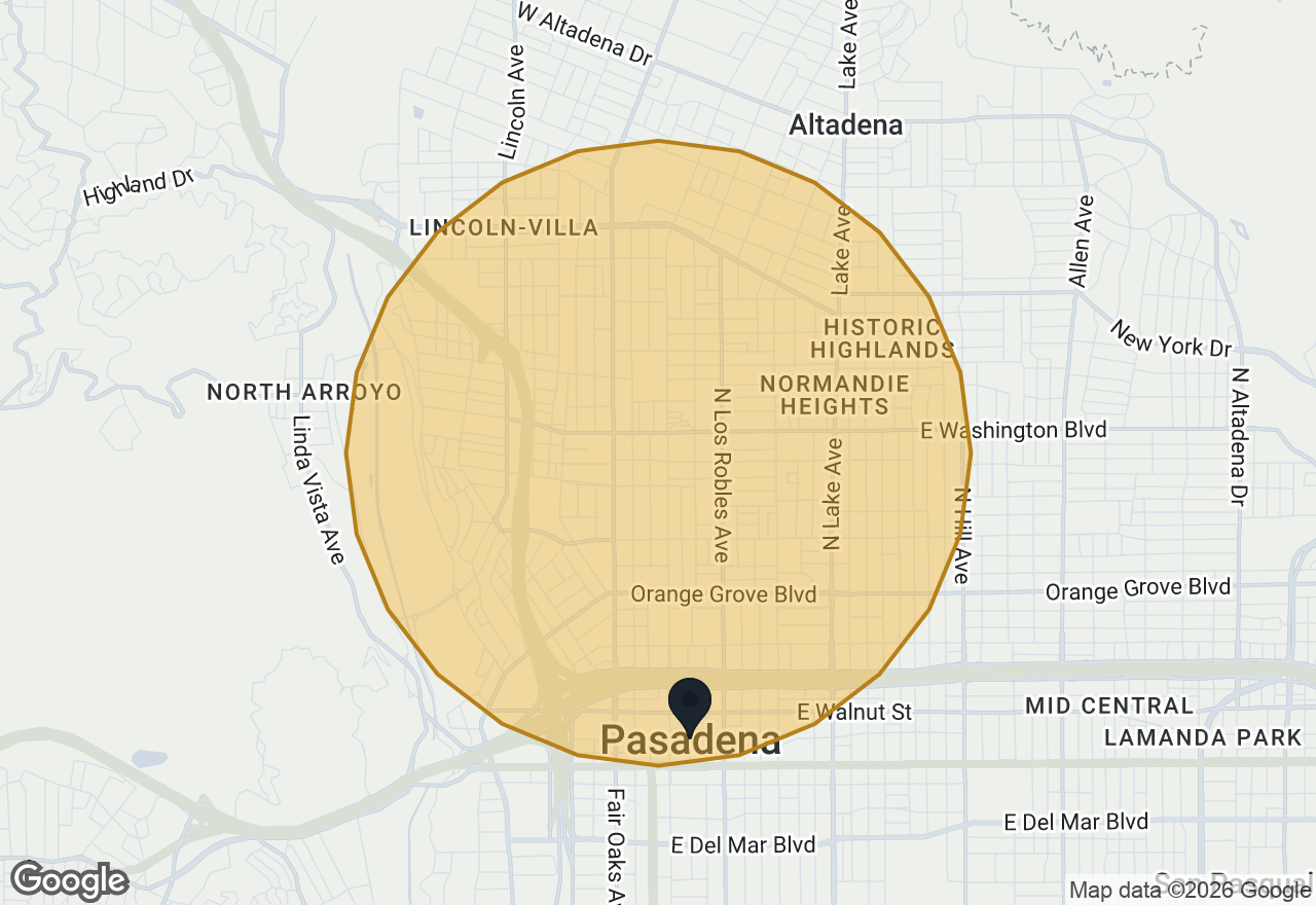 Map of the areas these are listed in, around Pasadena, CA