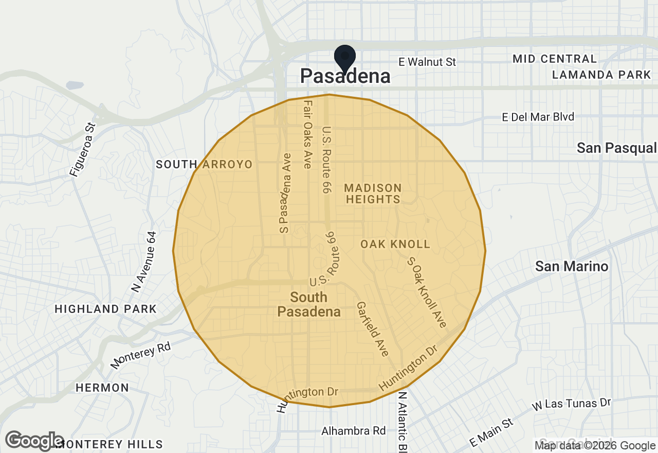 Map of the areas these are listed in, around Pasadena, CA