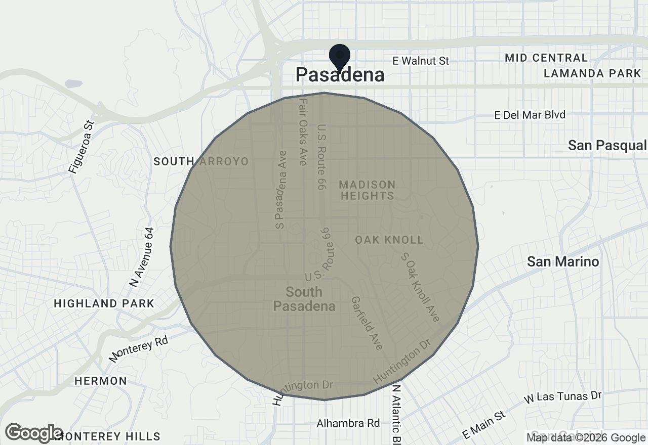 Map of the areas these are listed in, around Pasadena, CA