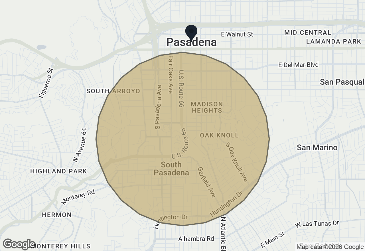 Map of the areas these are listed in, around Pasadena, CA