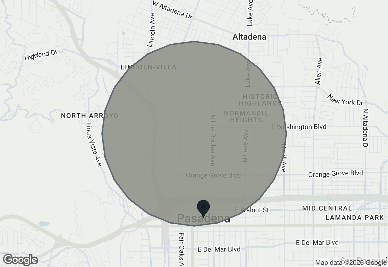 Map of the areas these are listed in, around Pasadena, CA