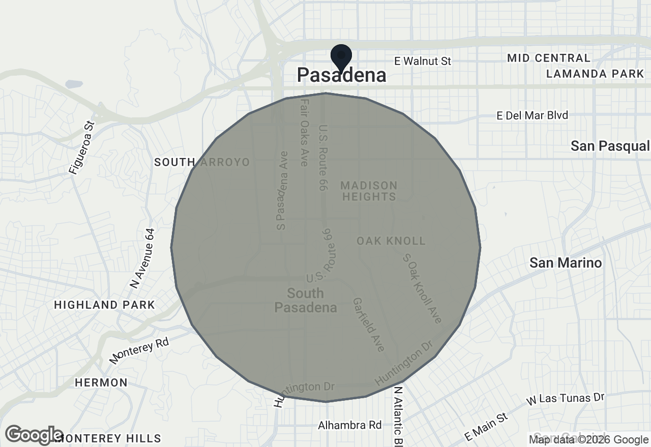 Map of the areas these are listed in, around Pasadena, CA