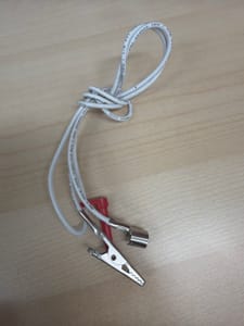 Test Lead — Alligator Clip to Metal Spring/Barrel Clip (white 20AWG)