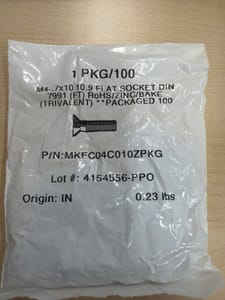 M4-0.7 x 10mm Flat Socket Cap Screw (DIN 7991, 10.9, Zinc)